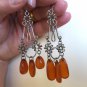 Vintage Handmade Metal Flowery Gemstone Dangle Drop Earrings: Armenian Ethnic Retro Style