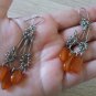 Vintage Handmade Metal Flowery Gemstone Dangle Drop Earrings: Armenian Ethnic Retro Style
