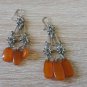 Vintage Handmade Metal Flowery Gemstone Dangle Drop Earrings: Armenian Ethnic Retro Style