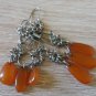 Vintage Handmade Metal Flowery Gemstone Dangle Drop Earrings: Armenian Ethnic Retro Style