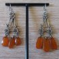 Vintage Handmade Metal Flowery Gemstone Dangle Drop Earrings: Armenian Ethnic Retro Style