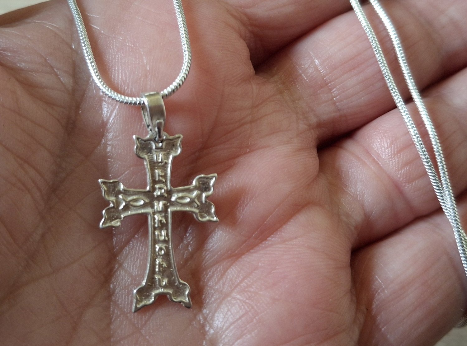 Armenian Cross Etchmiadzin Sterling Silver Pendant: Child Faith Necklace