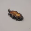 Vintage Armenian Soviet Filigree Amber Pendant: Antique 1960s Ethnic Jewelry
