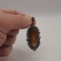 Vintage Armenian Soviet Filigree Amber Pendant: Antique 1960s Ethnic Jewelry