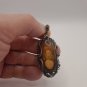 Vintage Armenian Soviet Filigree Amber Pendant: Antique 1960s Ethnic Jewelry