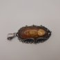 Vintage Armenian Soviet Filigree Amber Pendant: Antique 1960s Ethnic Jewelry