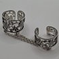 Handmade Armenian Double Ring Sterling Silver .925: Grapes & Leaves Motif, Adjustable Linked Rings
