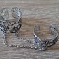 Handmade Armenian Double Ring Sterling Silver .925: Grapes & Leaves Motif, Adjustable Linked Rings