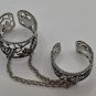 Handmade Armenian Double Ring Sterling Silver .925: Grapes & Leaves Motif, Adjustable Linked Rings