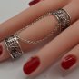 Handmade Armenian Double Ring Sterling Silver .925: Grapes & Leaves Motif, Adjustable Linked Rings