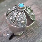 Vintage Armenian Soviet Filigree Crown Ring with Turquoise (1960s)