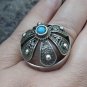 Vintage Armenian Soviet Filigree Crown Ring with Turquoise (1960s)