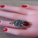Armenian Drop Dangle Adjustable Ring: Ethnic Design with Pomegranate Stone & Dangle Charm