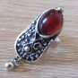 Armenian Drop Dangle Adjustable Ring: Ethnic Design with Pomegranate Stone & Dangle Charm