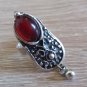 Armenian Drop Dangle Adjustable Ring: Ethnic Design with Pomegranate Stone & Dangle Charm