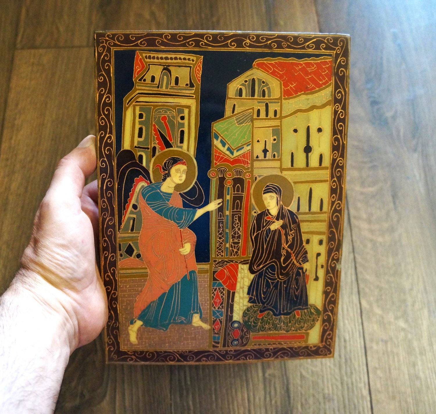 Annunciation &acirc;�� Armenian Vintage Enamel Copper Wall Art (1970s&acirc;��1980s)