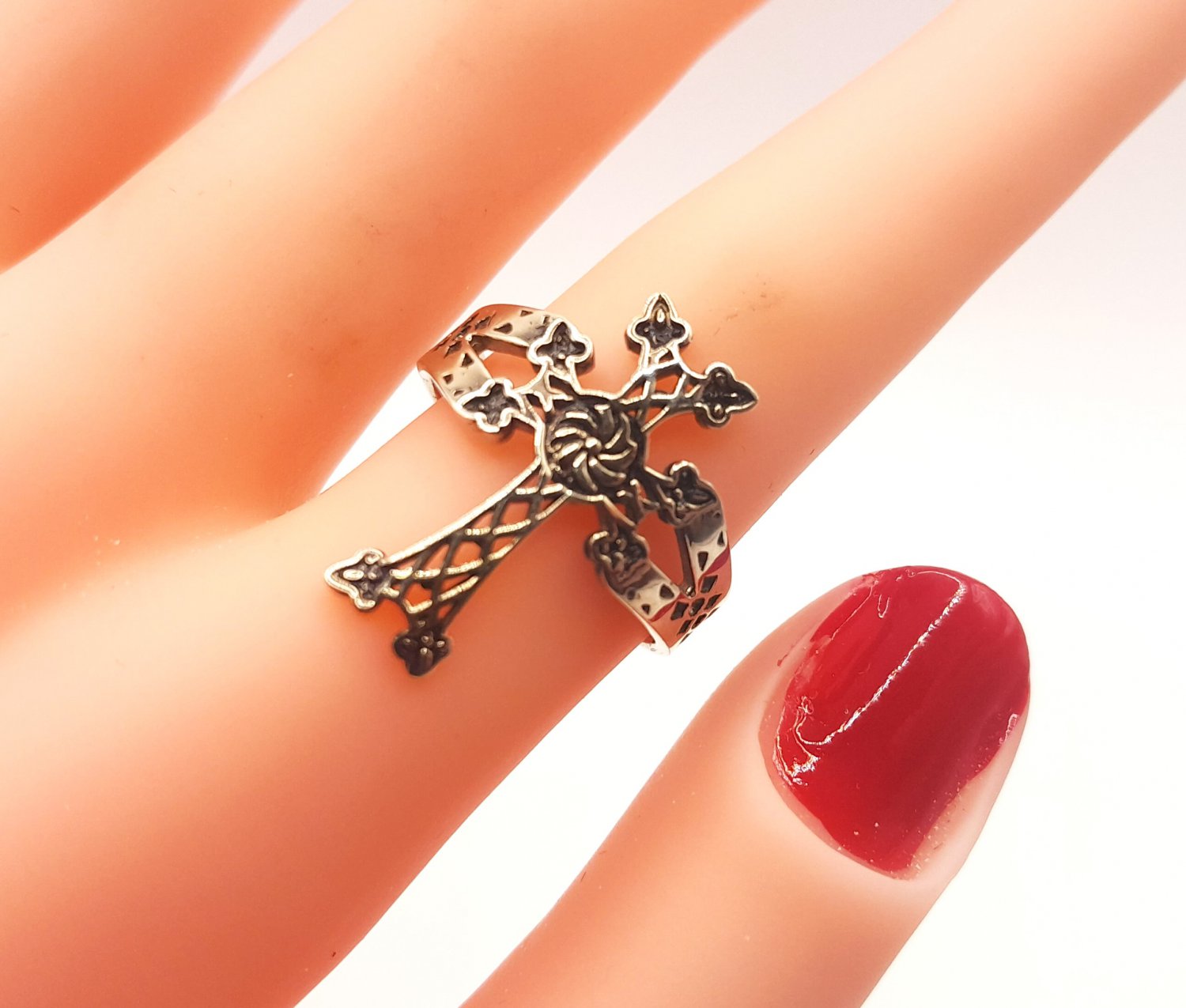 Armenian Cross Ring Sterling Silver Adjustable with Eternity Symbol, Faith Jewelry
