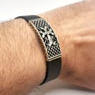 Men’s Leather Bracelet with Armenian Cross Sterling Silver .925, Faith Jewelry