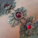 Silver Plated Curved Oval Black Onyx Chain Link Bracelet – Armenian Ethnic Tribal Jewelry