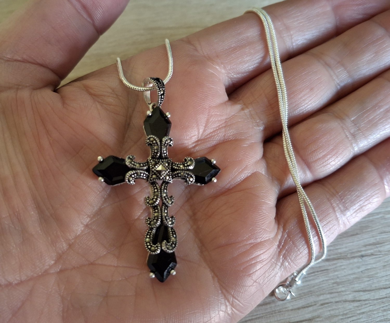 Armenian Cross Sterling Silver Obsidian Pendant &acirc;�� Handmade Faith Necklace