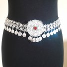 Armenian Ethnic Flowery Link Belt with Tigran the Great Coin & Red Gemstone