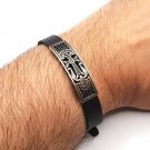 Leather Bracelet with Armenian Cross & Eternity Symbol Sterling Silver .925 Leather Bracelet with Armenian Cross & Eternity Symbol Sterling Silver .925