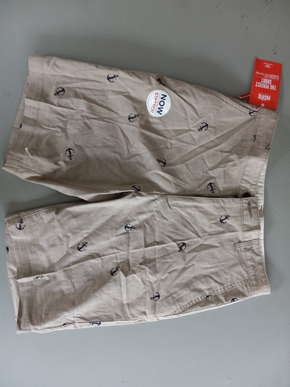 Dockers Shorts Pacific Collection Anchors Classic Fit Flat Front Casual Tan 30 New
