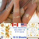10X Gold Metallic Temporary Transfer Tattoot Butterfly arm Body Do It Yourself