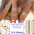 10X Gold Metallic Temporary Transfer Tattoo Sticker Bridal party Body Art