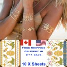 10 PCS Gold Metallic Temporary Transfer Tattoo Sticker Bridal party Body Art
