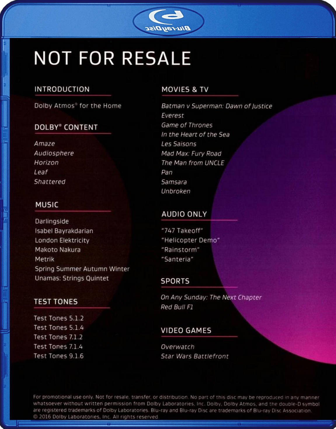 do blu ray disc have dolby atmos demo