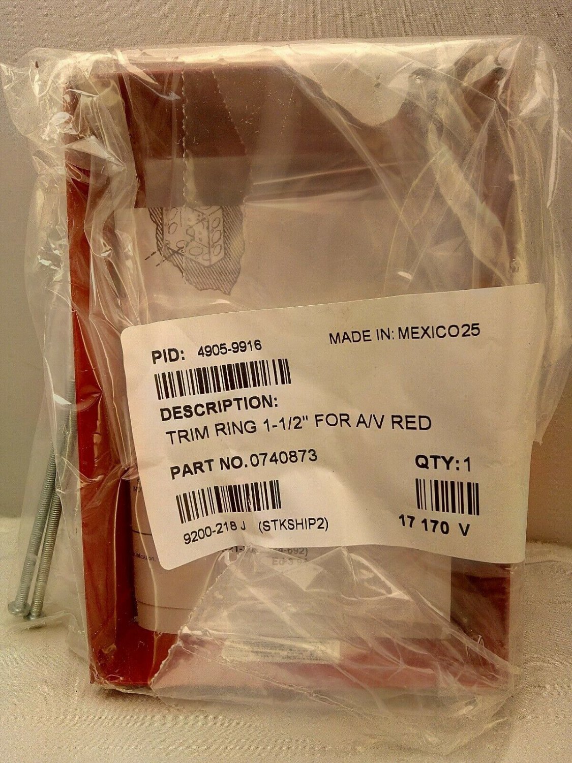 Simplex 4905-9916 Trim Ring For A/V Red (Part No. 0740873)