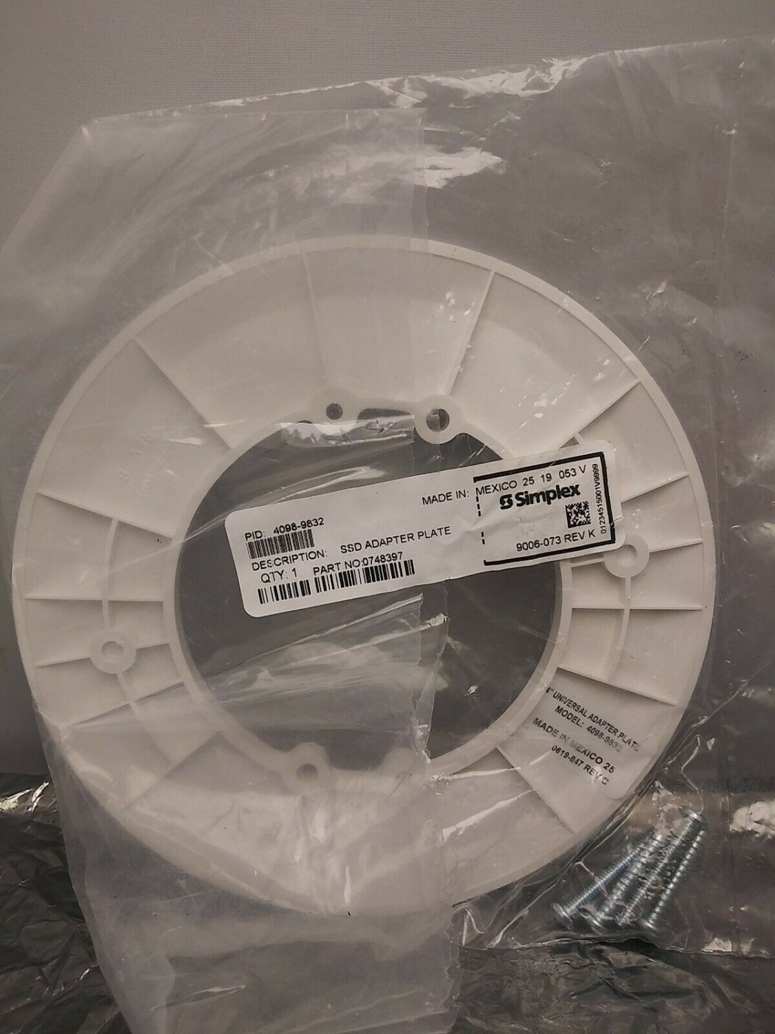 Simplex 4098-9832 Fire Alarm Trim Plate - White