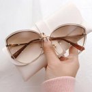 Women's Oval Rimless Gold Tea Sunglasses Lady Metal Cat Eye Shades for Women Driving Glasses.