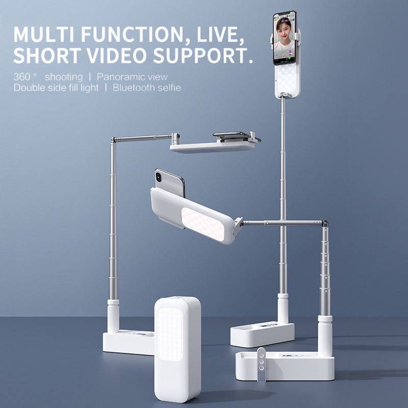 Portable Phone Holder Stand With Wireless Dimmable LED Selfie Fill Light Lamp