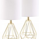 Set of 2 Modern Table Lamps, Gold Base and White Fabric Shade