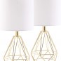 Set of 2 Modern Table Lamps, Gold Base and White Fabric Shade