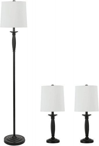 3 Lamp Set, Classic Metal Base Floor Lamp + Table Lamps