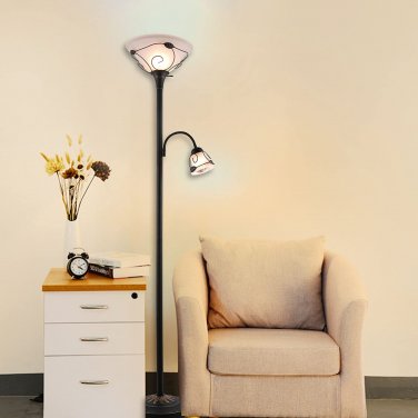 Torchiere Floor Lamp with Side Reading Light, 3-Way Switch Combo Antique Bronze Finish