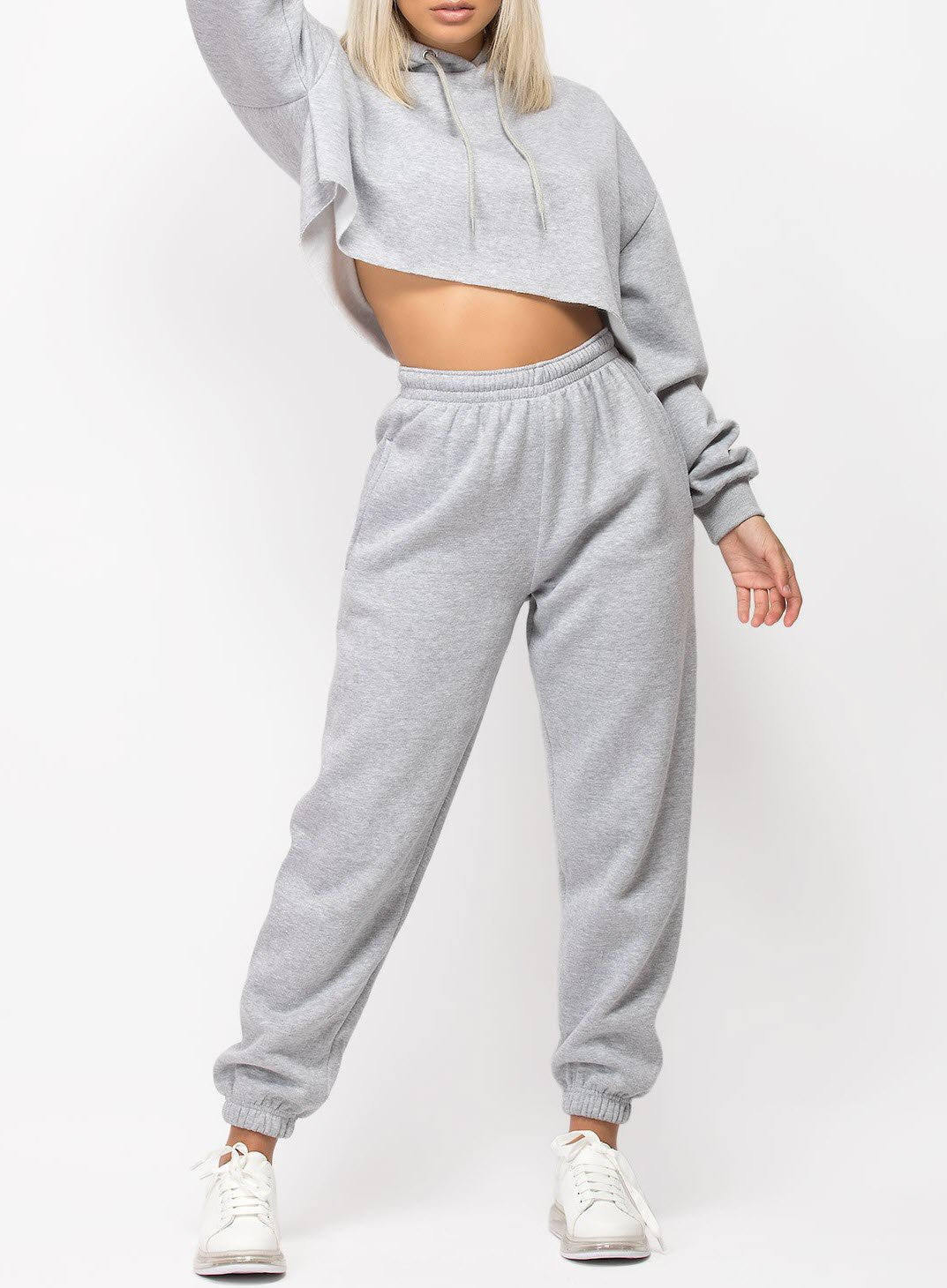 Comfortable Oversized Cropped Hooded SweatSuit in Gray Color