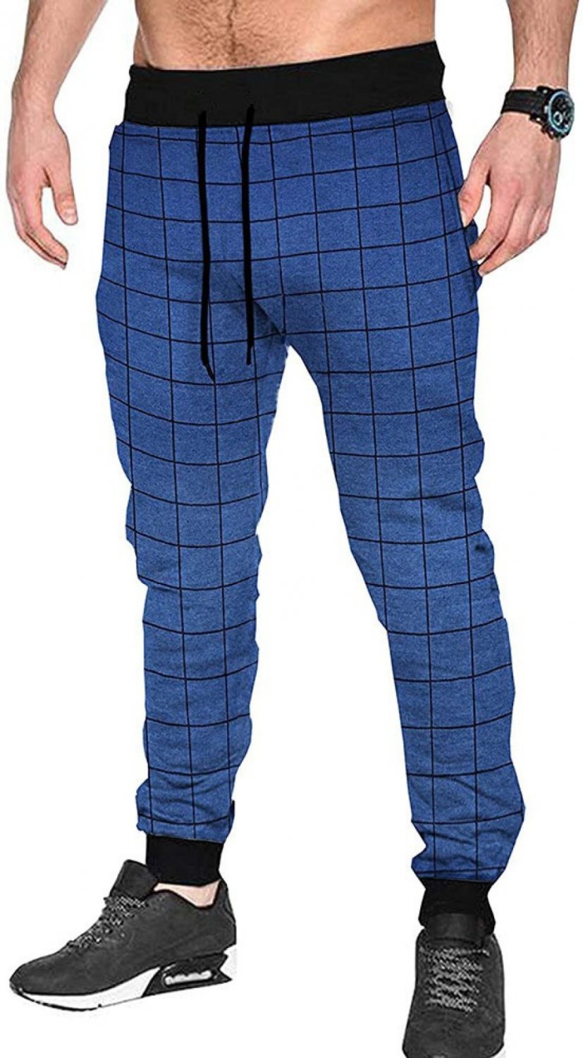 blue and green checkered pants