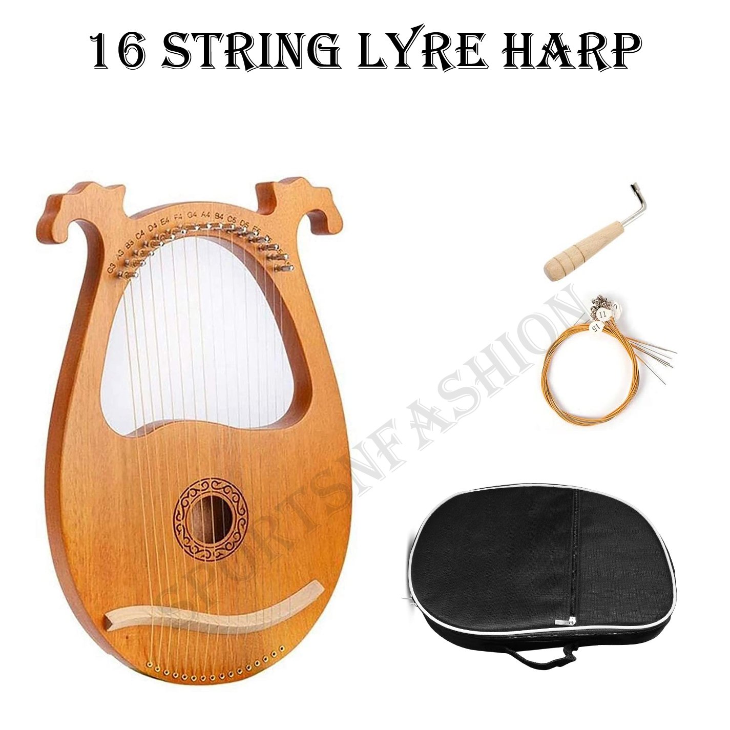 yre Harp,16 Wooden String Harp Solid Wood Mahogany