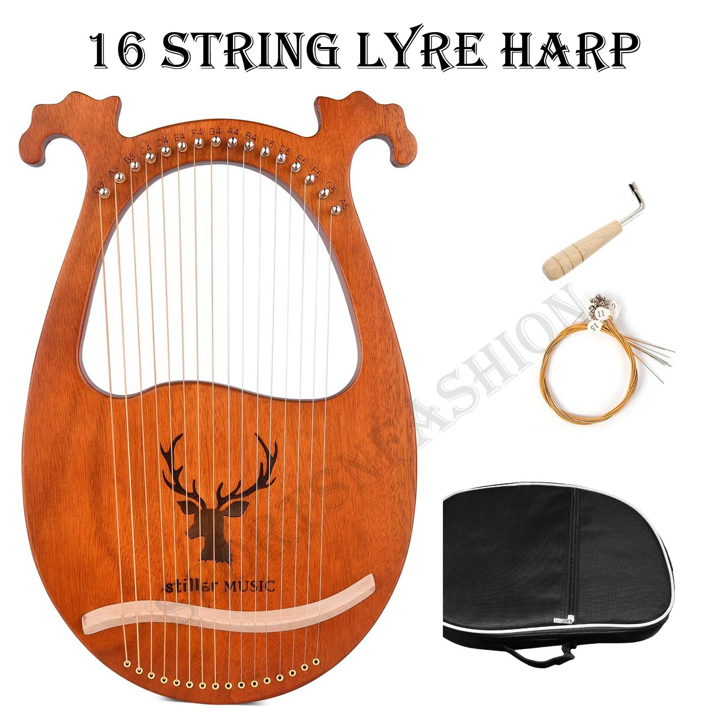 16 String Lyre Harp Solid Wood String Instrument