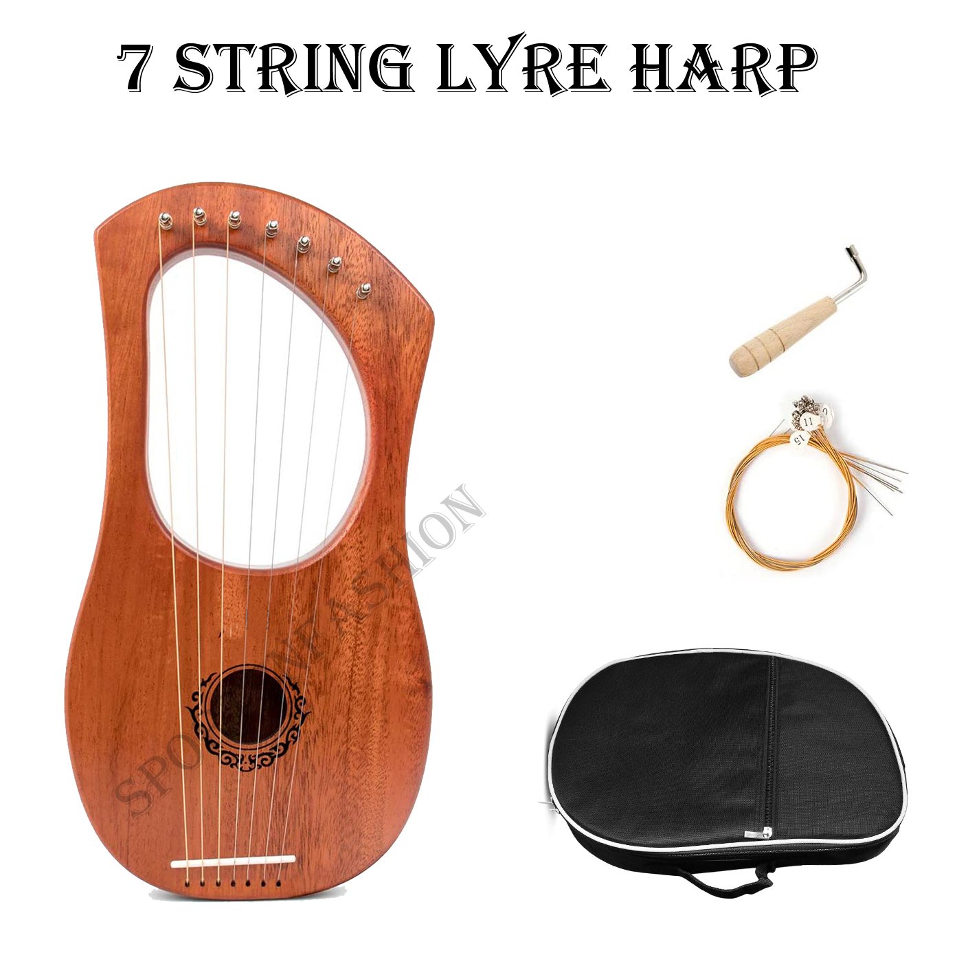 7 string Lyre Harp with Tuning key