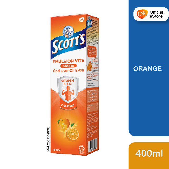 3 BOTTLES SCOTTS EMULSION COD LIVER OIL ORANGE FLAVOR 400ML DHL EXPRESS