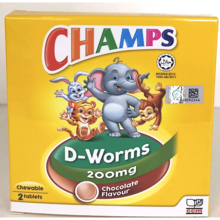 CHAMPS DWorms Chewable Deworming Tablet Chocolate Flavor Tablet 2's x 12