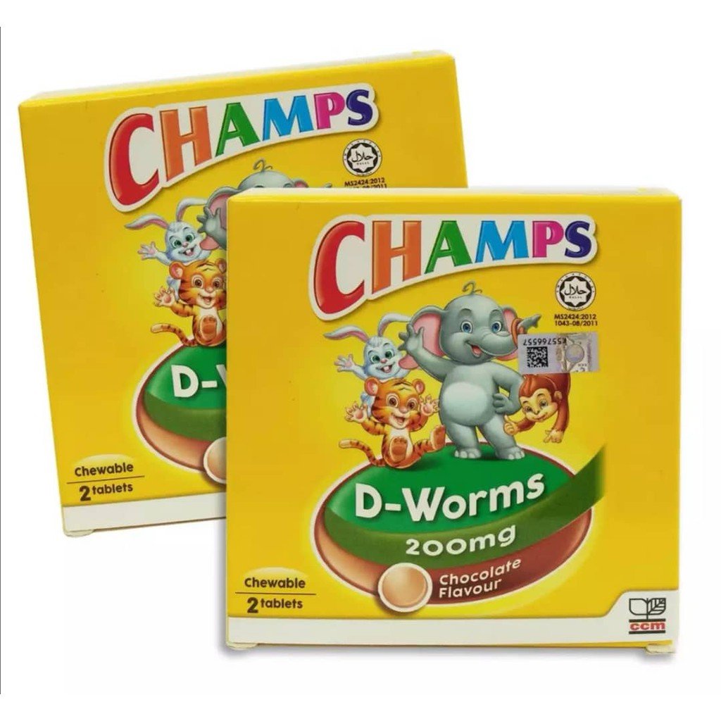 CHAMPS DWorms Chewable Deworming Tablet Chocolate Flavor Tablet 2's x 12