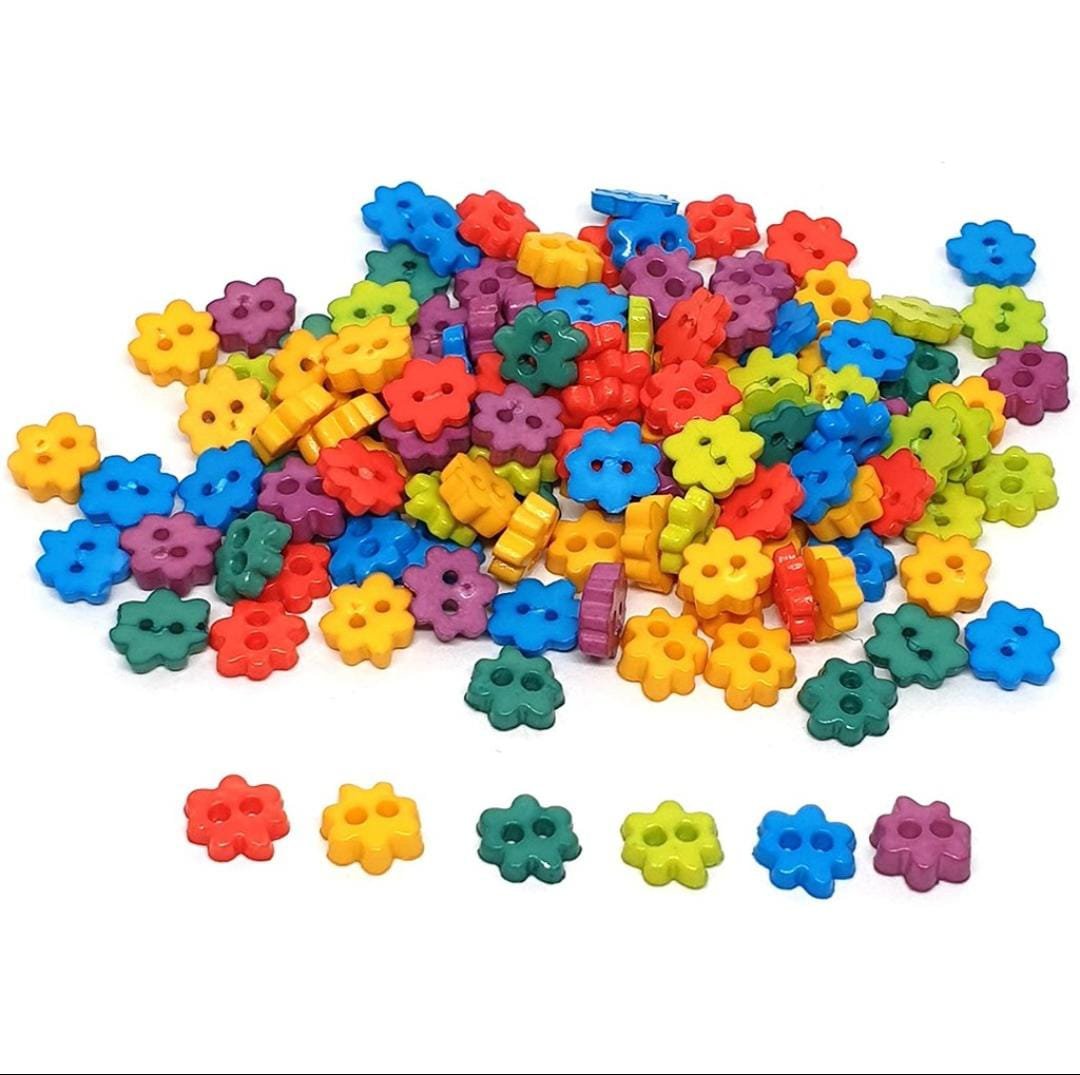 200 pcs Tiny Flower Buttons 4 mm Mix Bright Color for Doll Costume / Sewing Crafts