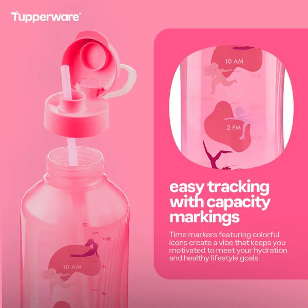 Tupperware Aquavibe Pink Beverage Fridge Water Tumbler Bottle 2.0L Straw Handle