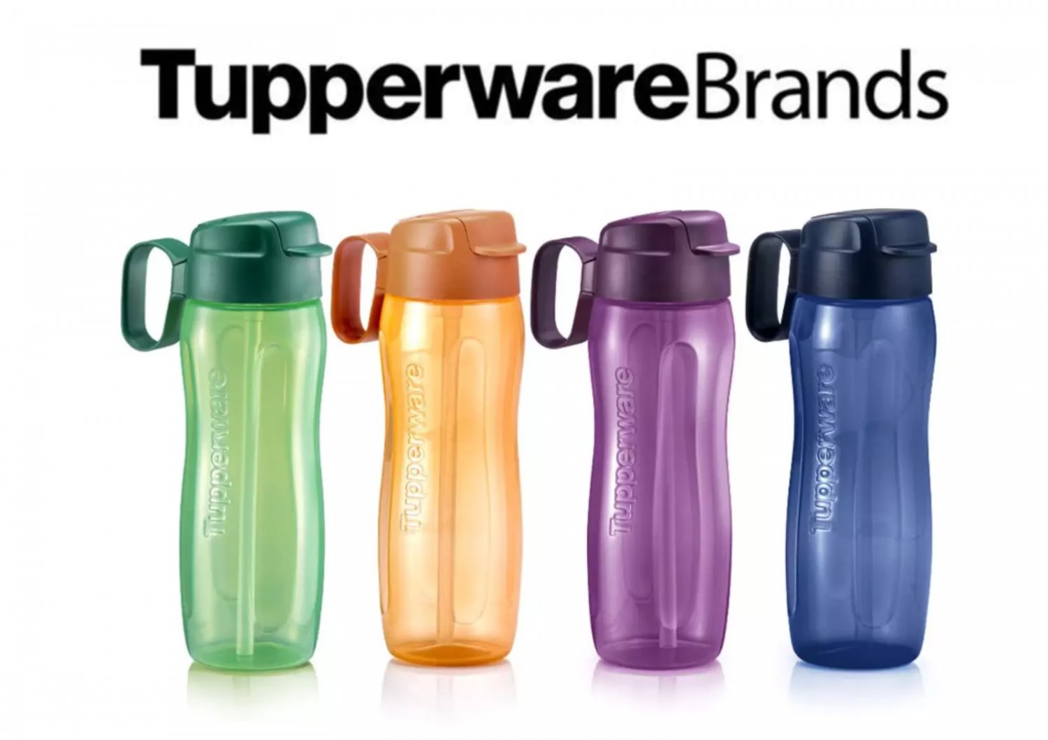 Tupperware Slim Eco Bottle 500ml 16.9oz With Straw & Handle Set Of 2 Bottles (Orange & Green)